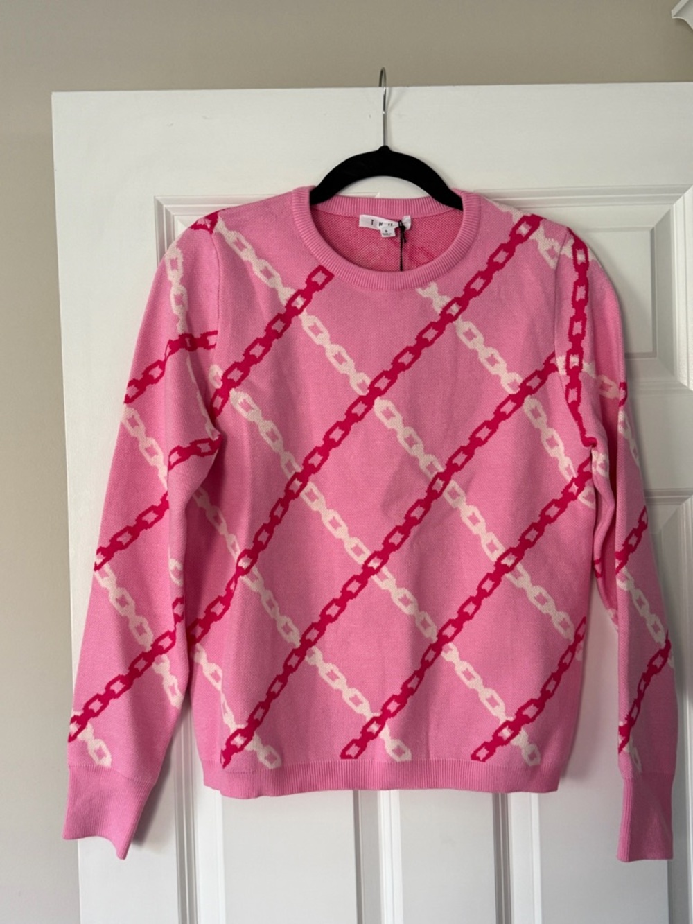 THML Pink Chain-Print Crewneck Sweater